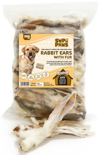 Supa Paws 200g Rabbit Ears with Fur for Dogs (Approx 15-18 Pcs)100% Natural Raw Dog Treat Hypoallergenic Pet Treats for Puppy Senior Chews for Dogs Healthy Digestive Grain Gluten Free Dog Snacks Food
