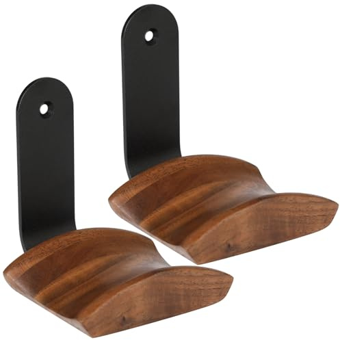 2 Pcs Headphone Wall Mount Holder with Tape and Screws, Wood Headphone Hook Stand, L-Shaped Headset Hanger for Home Office Studio, Fits Headphones