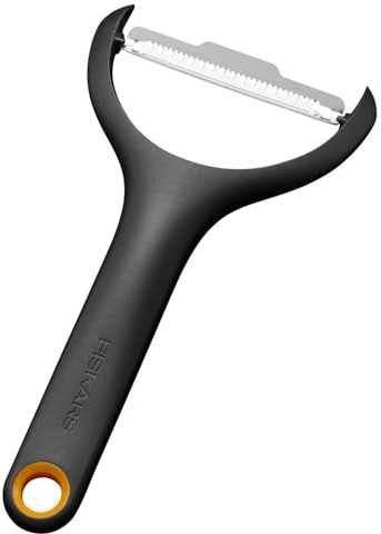 Fiskars Functional Form Économe, Éplucheur Julienne en Y pour Fines Bandes de Légumes, Lame Pivotante, Lame en Acier Inoxydable/Poignée en Plastique, Noir/Orange, 1079909