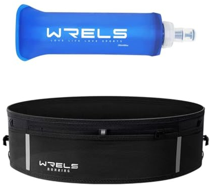 WRELS Ultraleichter Laufgürtel mit 250-ml-Softflasche für Damen und Herren, Feuchtigkeitsableitender Lauftasche Laufgurt mit Handytasche für Joggen, Marathon und Fitness