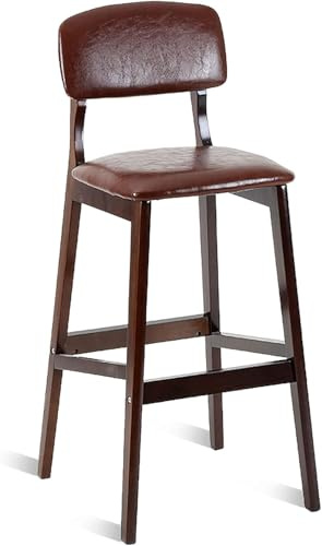 Battero a Bassa Altezza, sgabelli bancone Pelle PU con Schiena e poggiapiedi, sedie da Bar per la Colazione dell'isola cucine, Telaio in Legno, libbre (Marrone, 61 cm)