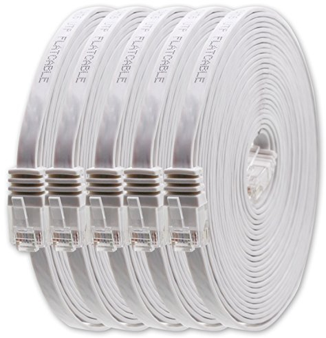 1aTTack.de 3,0 m – vit – 5 stycken – Cat.6 platt nätverkskabel Cat6 platt kabel ultratunn Cat.6 patchkabel 1000 Mbit/s Gigabit LAN (RJ45) platt smal mikro