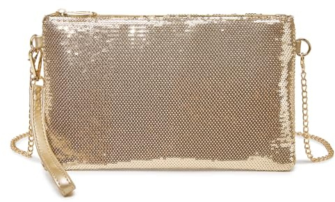 Miss Lulu Women's Fashion Sequin Bag Mini Clutch Small Ladies Chain Bag Shoulder Bag for Weddings, Dates and Various Occasions with Gold Chain