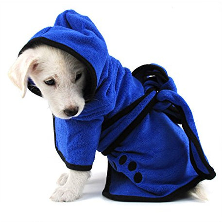PETCUTE Hunde-Bademantel,Weich Hundehandtuch Schnell Trocknend Mikrofaser Handtuch,Super Saugfähig Komfortabel Hundebademantel mit Verstellbaren Trägern für Haustiere Hunde und Katzen,Blau,S