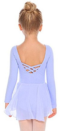 Beyove Ropa de Ballet niñas sin Espalda de algodón Vestido de Ballet Ballet Leotardo Manga Larga Ballet Leotardo Vestido de Baile Cuerpo de Baile niños con Falda de Gasa tutú Azul 140