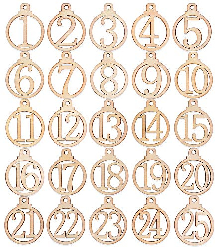 50pcs Colgantes Madera Navidad Calendario de Adviento Bolas Navidad Madera Número 1-25 Regalos Adornos Navideños Manualidades Ornamentos
