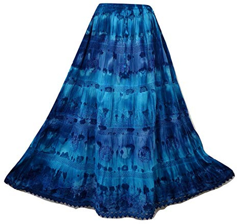 Doorwaytofashion Tie Dye Cotton Maxi Skirt Embroidered One Size UK 10 12 14 16 18 (Blue/Turquoise)