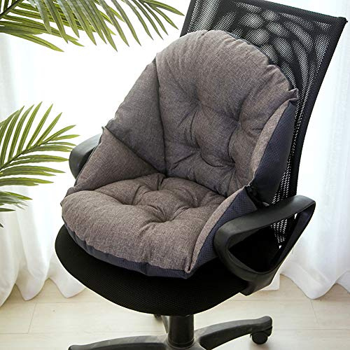 Stuhlauflage,Niedriglehner Stuhlkissen aus Leinen mit Rückenteil,Gartenstuhl Kissen,Sitzauflage für Sofa Sessel Rollstuhl,Bürostuhl Sitzpolster zur Hüfte Rücken Ischias Linderung Schmerzen E 48x55CM