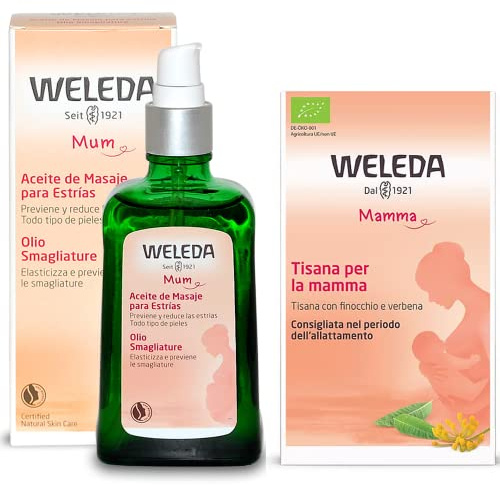 Weleda - PACCHETTO MAMMA 2 - Olio Smagliature 9 Mesi - 100 ml + Tisana per la Mamma - 20 Bustino in filtro - Smagliature, gravidanza, parto, allattamento + in OMAGGIO 2 Tisane Funzionali Viropa