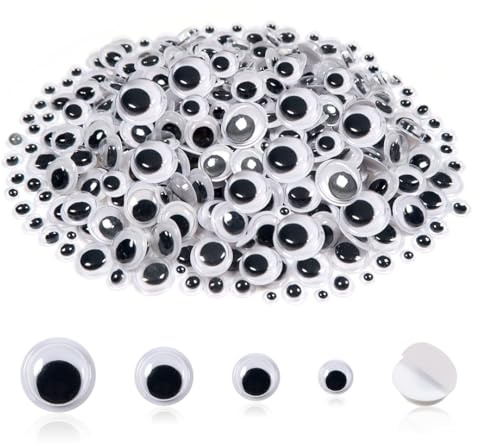 TOAOB 1230pcs Googly Eyes Self Adhesive Small Stick on Moving Eyes Assorted Sizes 6mm 8mm 10mm 12mm for DIY Crafts Scrapbooking Home Decoration Doll Making