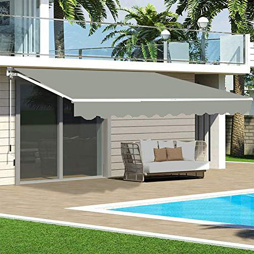 The Fellie Garden Awning Patio Retractable Manual Awning Canopy Sun Shade Shelter with Winding Handle (L4xW3m, Grey)