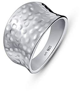 Amberta Bague Martelée en Argent Sterling 925 pour Femme : Taille 55.1 mm
