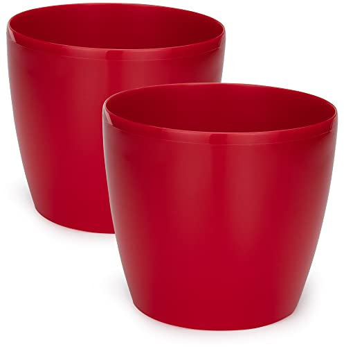 PECZEKO Pots de Fleurs Brillants - Pots de Plantes décoratifs pour Fleurs et Herbes - Pots de Plantes Ronds en Plastique durables - 2 pièces (Rouge, ø 13,5 cm)