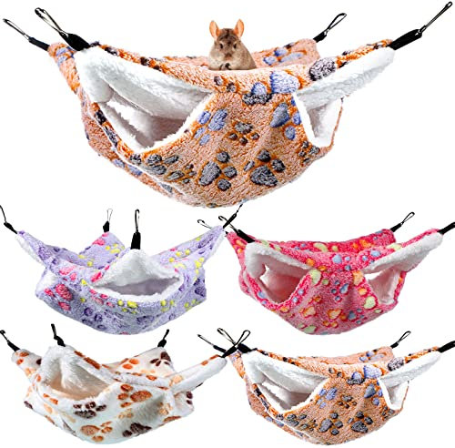 Namalu 4 Pcs Small Animal Hanging Hammock Double Layer Ferret Bunk Bed Hammock Soft Warm Guinea Pig Hideout Hanging Rat Ferret Cage Accessories for Hamster Rat Parrot Guinea Pig Sleep(Paw)