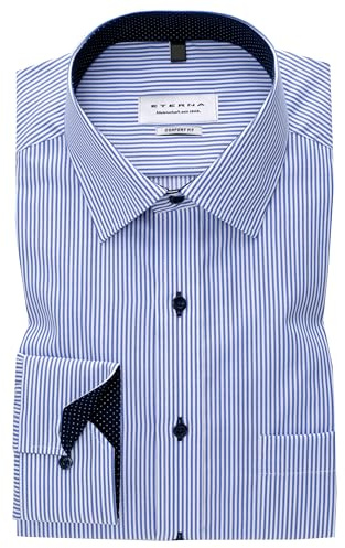 ETERNA Camicia da lavoro da uomo, in cotone, a maniche lunghe, con colletto Kent, non necessita di stiratura, Strisce blu scuro, 52