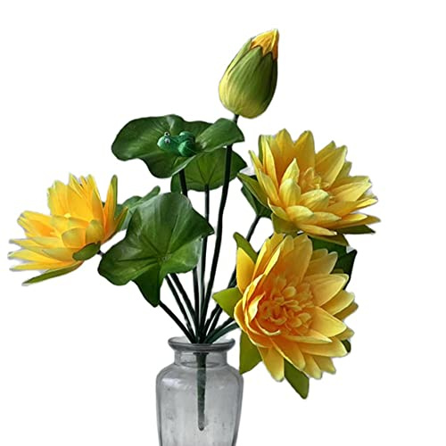 2pcs Artificial Water Lily Flower Bouquet Silk Nymphaea Tetragona Plant Bunch Lotus for Hotel Shop Office Floral Decoration (Yellow)
