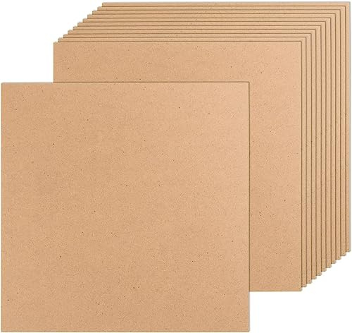 Paquete de 12 tableros de madera MDF para manualidades, 12 x 12 x 1/8 pulgadas, 3 mm de grosor, tablero de fibra de densidad media, tableros de madera sin acabar, paneles de aglomerado para