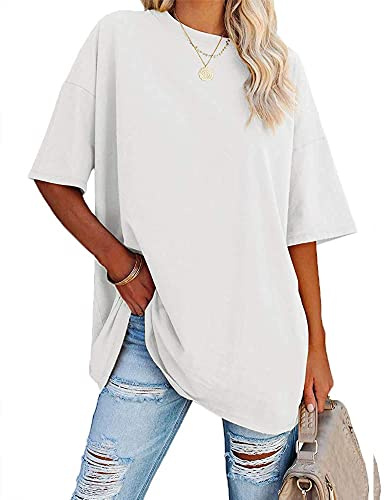 Ebifin Dam oversize t-shirt rund hals kortärmade toppar casual lös basic sommar t-shirts skjortor blus.