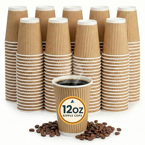 Nationwide Paper Coffee Cups 12oz (355ml) Brown Ripple Triple-Wall Insulated Disposable Cups for Hot Drinks, Takeaway Coffee, Tea and Espresso, Cafe, Catering, Office and Events (Pack of 50)