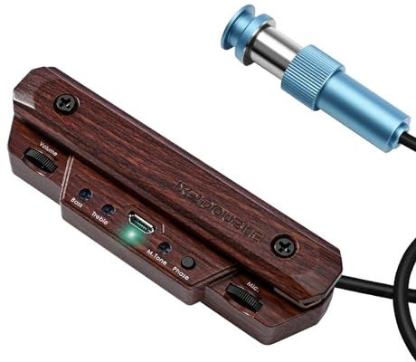 Tonabnehmer für Akustikgitarre, wiederaufladbar, aktiver Schallloch-Gitarren-Tonabnehmer, verstellbarer Tonabnehmer für Gitarre, Magnetspule, eingebauter Lautstärkeregler, Gitarrenmikrofon,