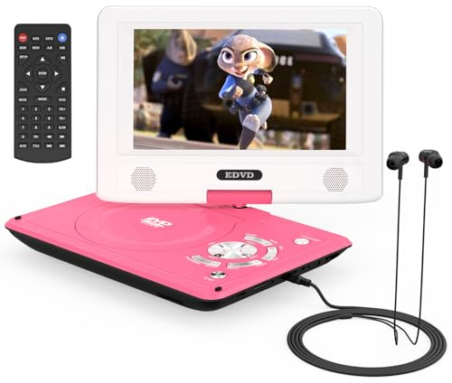 11.5 Portable DVD Player for Kids and Car, 9.5 Swivel HD Screen with 4-6 Hours Built-in Battery, Support Sync Screen to TV, Support SD Card/USB/Multiple Disc Formats (Red)