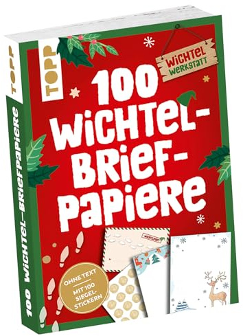 Lot de 100 feuilles de papier à lettre lutin en 25 motifs et enveloppe à plier au dos, avec 100 autocollants à cacheter et instructions (français non garanti)