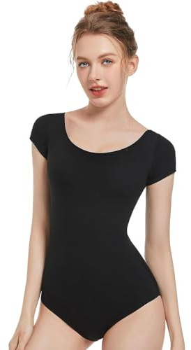 Spoxiyue Women's Team Basic Short Sleeve Leotard for ballet Adult Gymnastics Bodysuit dance clothing (Black, M)