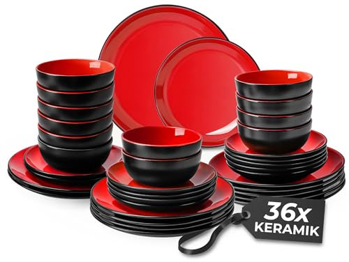 MIAMIO - Geschirrset 12 Personen/Steingut Geschirr Set 36-teilig, Tafelservice Steingut, Schüssel- und Teller Set - Spülmaschinen- und Mikrowellenfest - Le Papillon Kollektion (36 Teile Set)