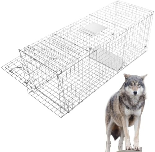 Extra Large 59x20x22 Inches Heavy Duty Foldable Live Trap for Large Dogs, Foxes, Coyotes, Bobcats and Other Live Animals. Steel Collapsible with Humane Trap Release Door