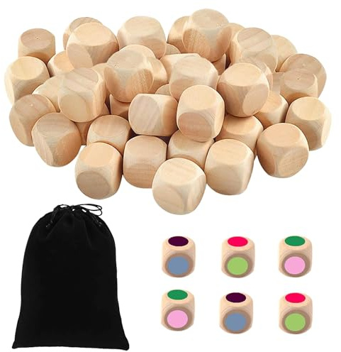 ZYEKIU 50 Pezzi Dadi di Vuoti Gioco di Dadi in Legno Vuoti Cubi 20 mm Cubi in Legno Grezzo Cubo da Gioco per Artigianato Props Giochi da Tavolo DIY
