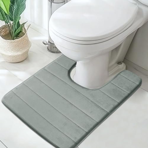 LUSCHEER Absorbent WC Toilet Rug Non-Slip U Shape Pedestal Mat Bath Mat, Extra Soft Memory Foam Bathroom Toilet Mat for Floor, Quick-drying Machine-Washable, 50 x 60 cm, Light Grey