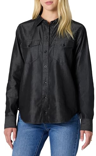 Amazon Essentials Camicia da Donna in Denim Chambray abbottonata a Maniche Lunghe, Lavaggio Nero, M