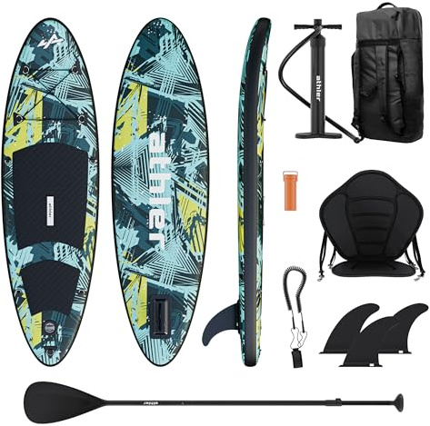 Athler Splash 50 - Aufblasbares Jugend-SUP Stand Up Paddle Board mit Sitz & Zubehör - Kajakfunktion - Komplettset mit Rucksack, Paddel, Pumpe, Leash, Finnen