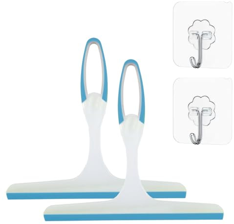 Lonwiner Lot de 2 raclettes de douche en plastique - Raclettes de douche - Raclettes de fenêtre professionnelles - Bleu