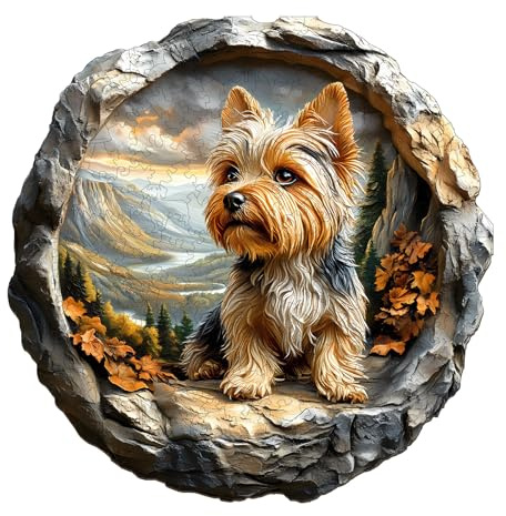 Hakumata Puzzle en bois adulte chien yorkshire 3D - 300 pièces puzzle boîte cadeau, cadeaux de puzzle uniques pour les amateurs de puzzle, décoration murale et cadeau pour amis et