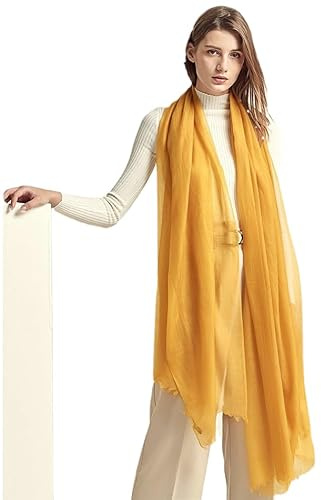 Prettystern donna cashmere stola anello leggero estate pashmina abito da sera spalla sciarpa XL puro cachemire 39. Giallo giallo zenzero