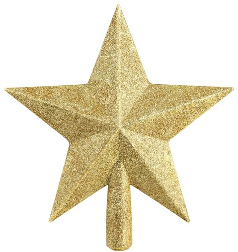 8 Inch Glitter Christmas Star Tree Topper, Christmas Tree Decorations for Holiday Ornament/Home Decor, Shatterproof Treetop Star for Indoor/Outdoor, Party, Christmas Tree, Ideal Xmas Gift -Gold