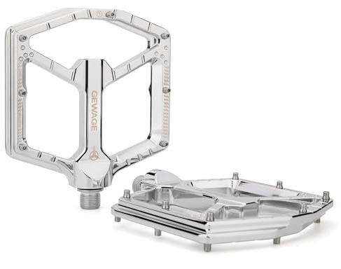 GEWAGE Pro Edition MTB-pedaler - CNC-aluminium, kromoly axel 9/16 tum, 14 höjdjusterbara pinnar, ultratunn design utan kåpa, reservpinnar och verktyg ingår (silver)