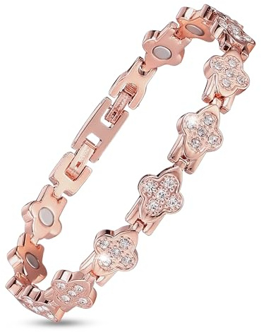 BioMag 99.99% Copper Bracelets for Women, Magnetic Bracelet for Women with Lucky Clover Design, Adjustable Length with Sizing Tool in Gift Box (Rose Gold)