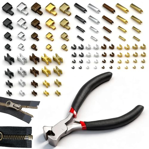 100 PCS Arret Bas Fermeture Eclair,Réparation De Fermeture À Glissière Kit | Remplacer Un Arrêt De Éclair, avec Pinces pour Vêtement,Sac,Vestes, Tentes, Bagages DIY（5 Couleurs,4 Spécifications）