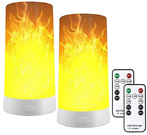 Hawofly 2 Pack LED Flame Effect Lights USB Rechargeable with Remote Control and Timer, Realistic Dancing LED Flickering Wick with Magnet for Thanksgiving, Christmas