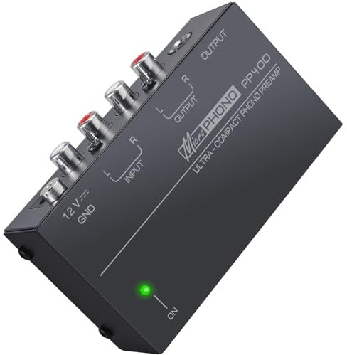 Préamplificateur Phono LiNKFOR Préampli Ultra-Compact PP400 en Métal, Entrée RCA, Sortie RCA et 1/4 TRS Préampli Phono