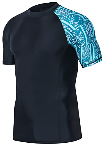 HUGE SPORTS Camiseta de Baño de Manga Corta para Hombres Rashguard de Compresión (Zigzag,M)