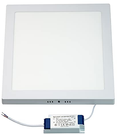 Popp® Plafon LED cuadrado 25W Luz fria 6000K PRO superficie para techo y pared IP20 LUMILEDS No Flicker aluminio Blanco (25W, Luz fría 6000K)