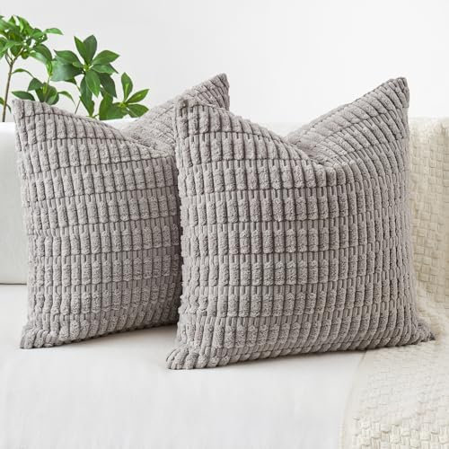 MIULEE 2er Set 40x40 cm Kordsamt Kissenbezüge Moderne Kissenhüllen Dekorative Sofakissen Dekokissen Weicher Zierkissenbezug für Wohnzimmer Sofa Schlafzimmer Boho Dekor Hellgrau