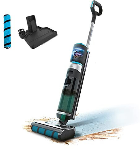 Cecotec Elektromopp FreeGo Wash&Vacuum. 200 W, gleichzeitiges Schrubben und Staubsaugen, Autonomie 35 Minuten, saugfähige Jalisco-Walze, Tank für sauberes und schmutziges Wasser, Sprühgerät und Sockel