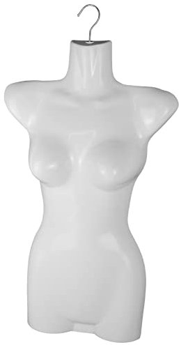 1 x Torso Weiblich - 66 cm Damentorso aus Kunststoff - Oberkörper Halbplastik in Farbe weiß - Mannequin Büste - Halbschale Damenbody - Büstenform - Schaufensterpuppe mit Haken - 1 Stück Dekotorso