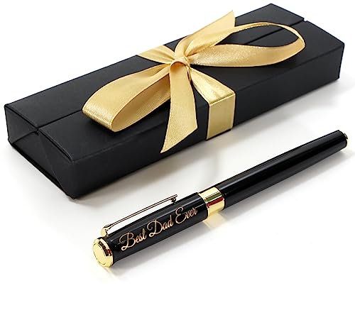 CustomDesign.Shop Personalisierter metallischer Tintenroller Stift + Geschenkbox | Schaffen Sie ein ganz einzigartiges Geschenk | Lasergravur - Schwarz