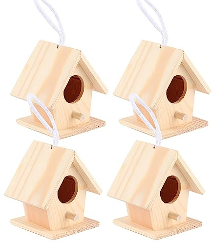 Niche suspendue en bois mini, maisons d'oiseaux en bois 4 paquets pendu maison d'oiseaux pour jardin extérieur patio boîte de nid décorative maison d'oiseaux pour Robin Budgie hirondelle petit pardeau