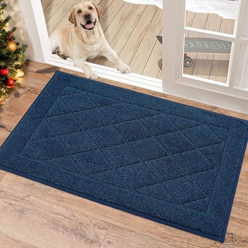 BEQHAUSE Dirt Trapper Door Mat 20 x 32, Doormat Non-Slip, Navy Blue